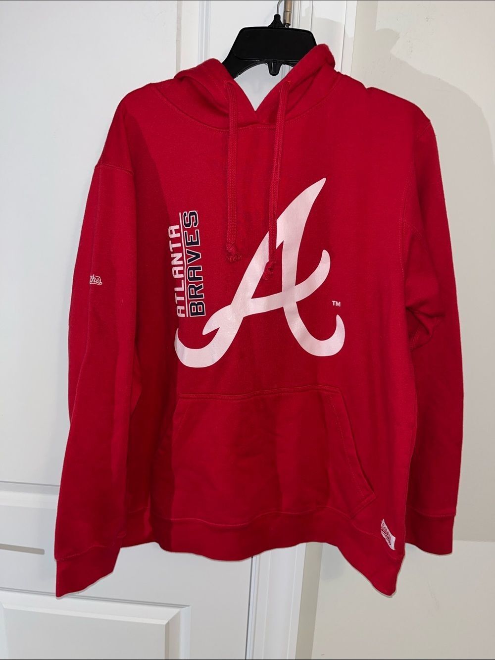 RED wow Atlanta Braves Big A Hooded Hoodie sweatshirt L Stitches